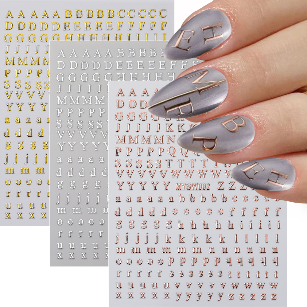Gold Foil Flakes - 2Pcs Small 26 Alphabet Nail Sticker
