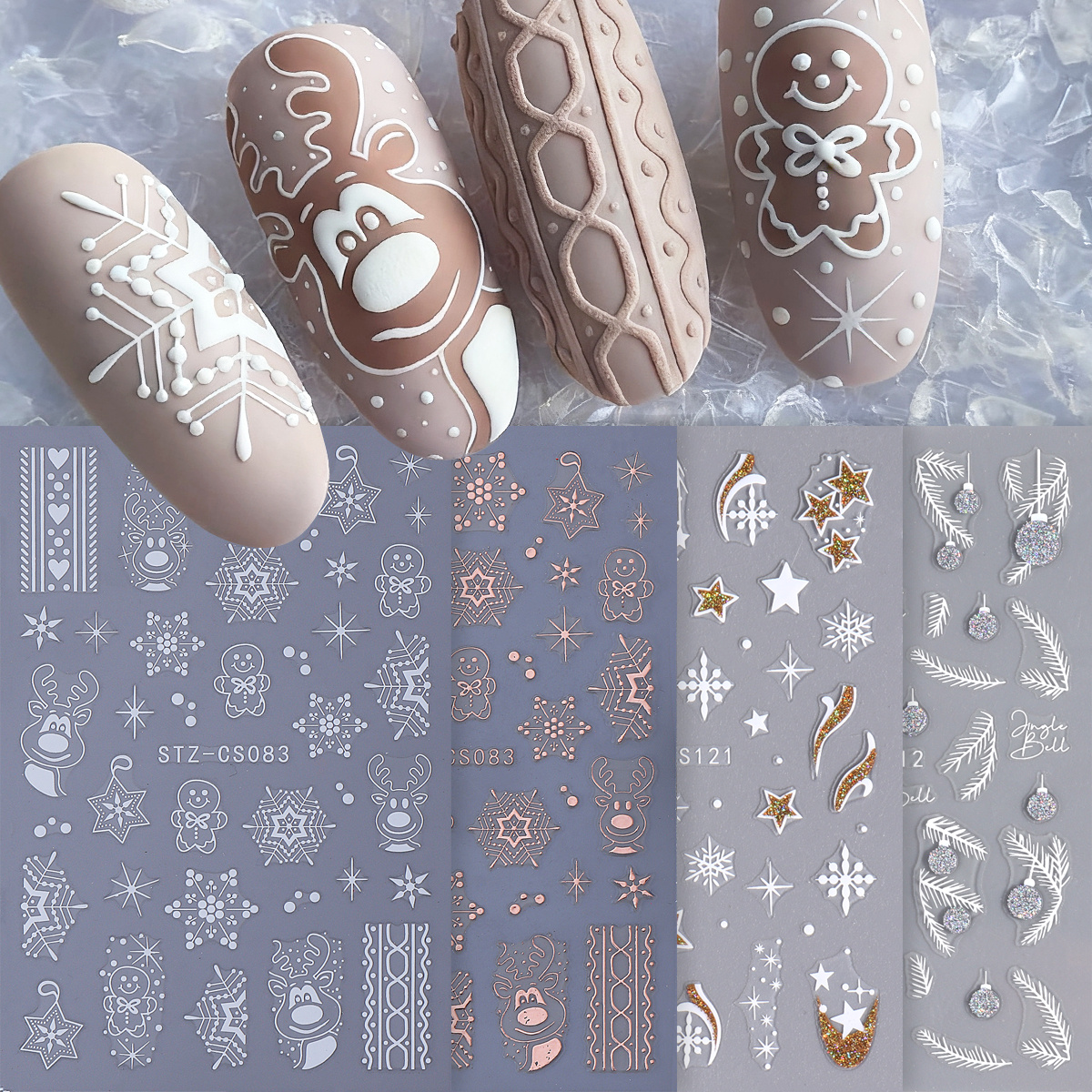 Gold Foil Flakes - 4pcs Winter Cartoon Christmas Metallic Nail