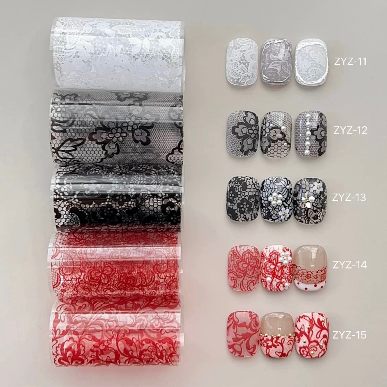 Gold Foil Flakes - 10 Rolls Red Lace Nail Foils