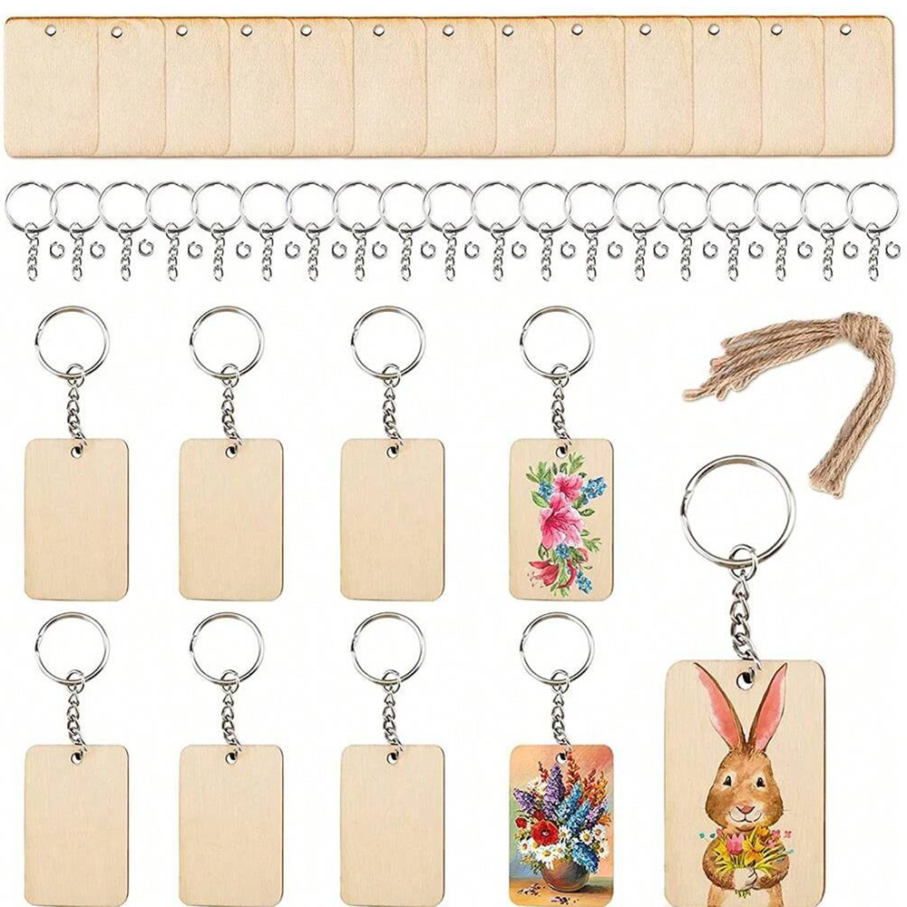 60pcs Blank Wooden Key Chains  - Wood Ring Blank avaliação e preço