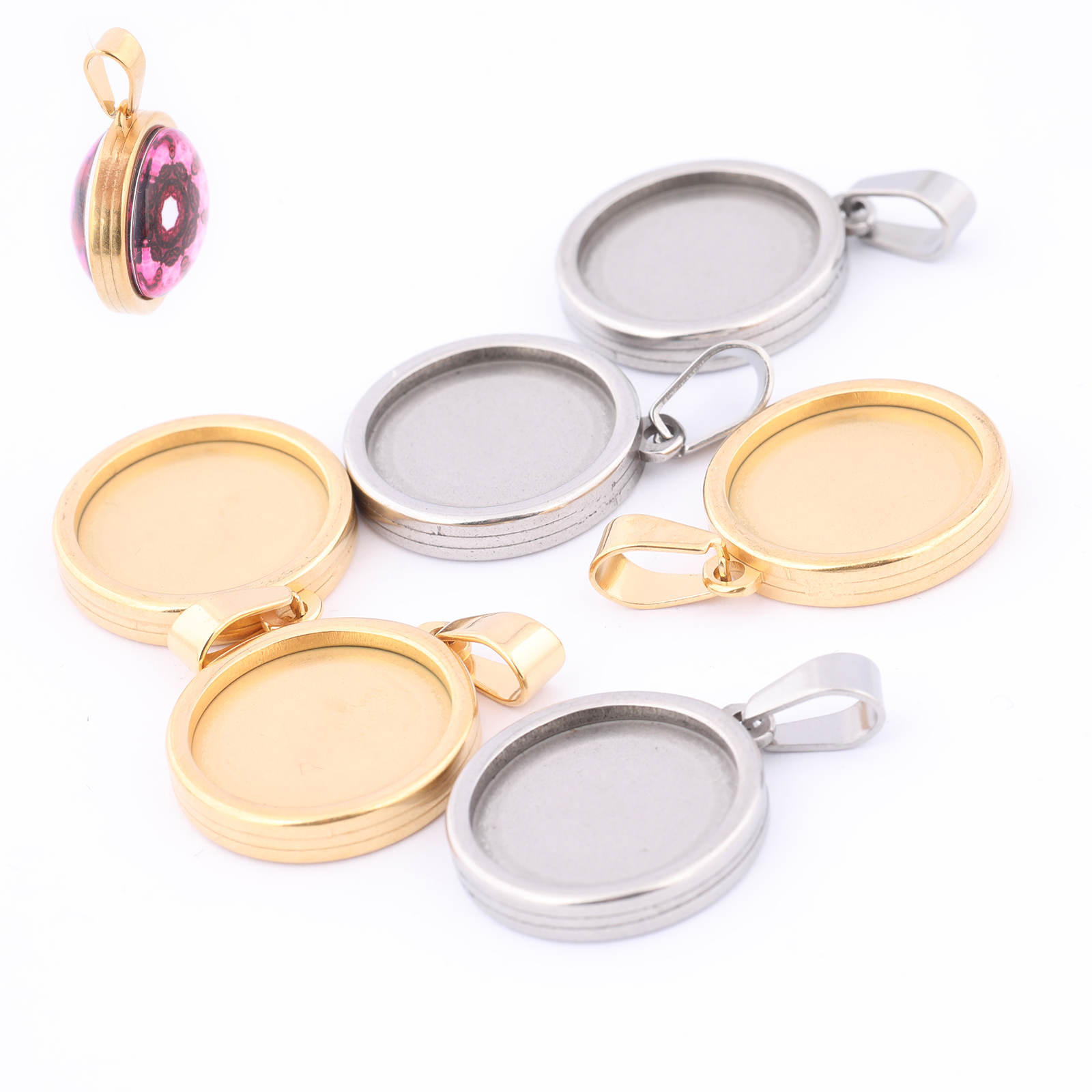 5pcs Stainless Steel Gold Plat - Bezels Set Pendant avaliação e preço
