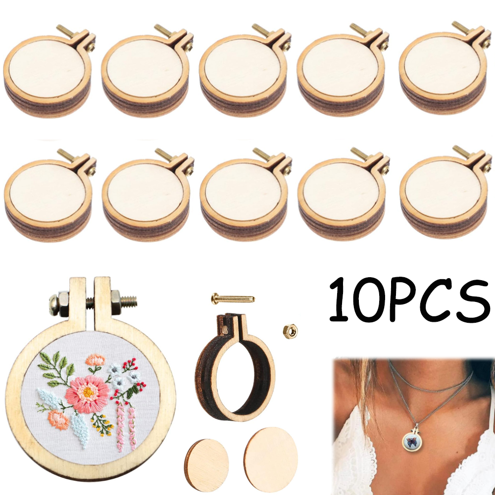 10Pcs/Set Wooden Mini Embroide - Wood Ring Blank avaliação e preço