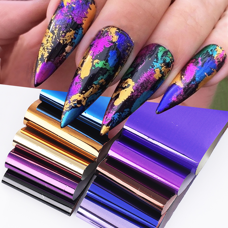 10pcs Metallic Nail Transfer F - Gold Foil Flakes avaliação e preço