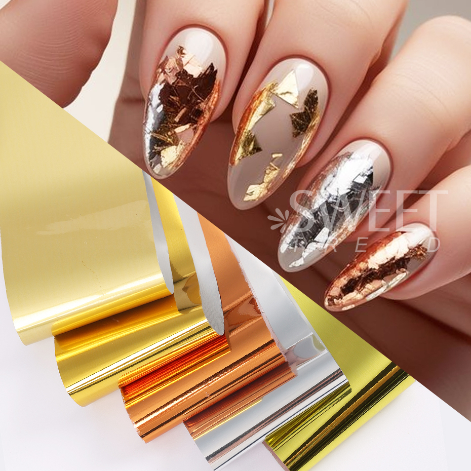 10pcs Metallic Nail Transfer F - Gold Foil Flakes avaliação e preço