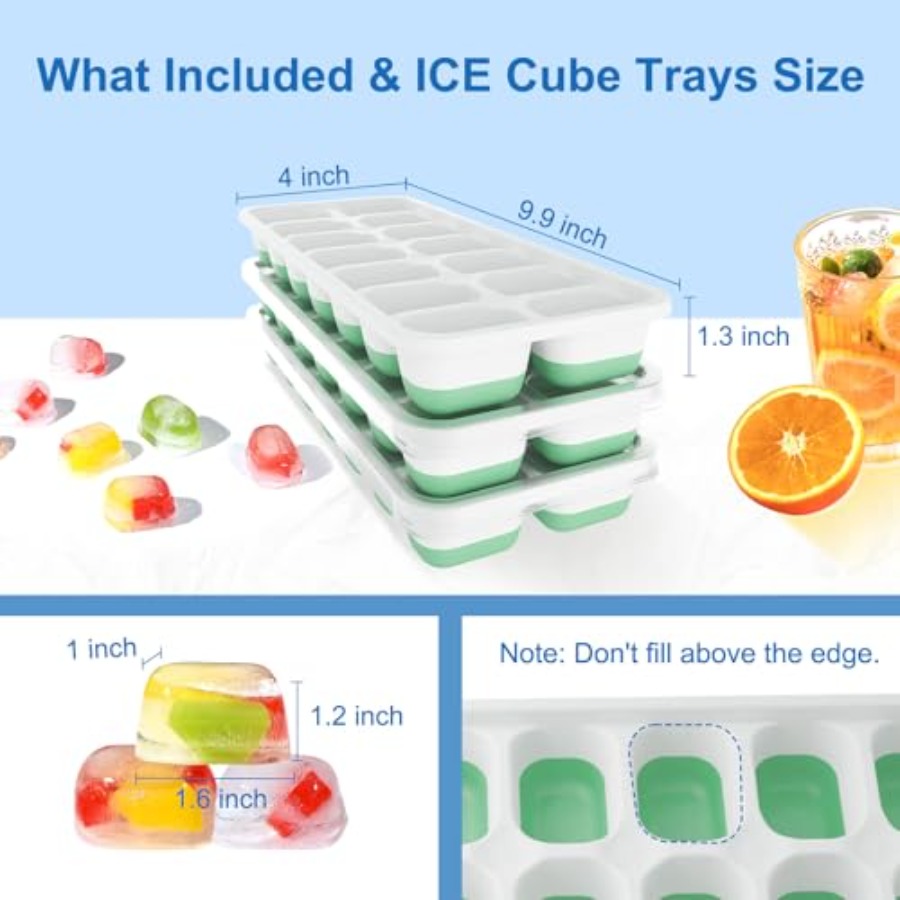 Ice Cube Tray with Lid, 3 Pack - Silicone Mold Tray avaliação e preço
