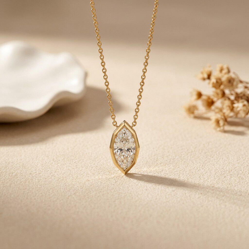 3Carat Bezel Set Marquise Cut  - Bezels Set Pendant avaliação e preço
