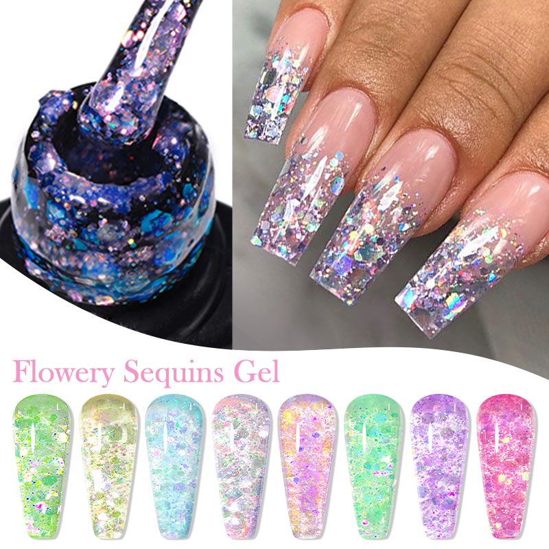 4/8pcs Flowery Sequins Gel Nai - Resin Glitter Pack avaliação e preço