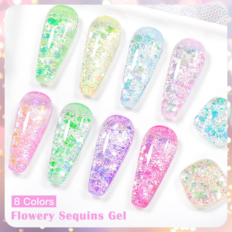 4/8pcs Flowery Sequins Gel Nai - Resin Glitter Pack avaliação e preço