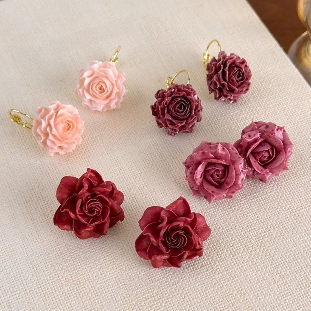 Sweet Artificial Rose Earrings - Flower Preservation Resin avaliação e preço