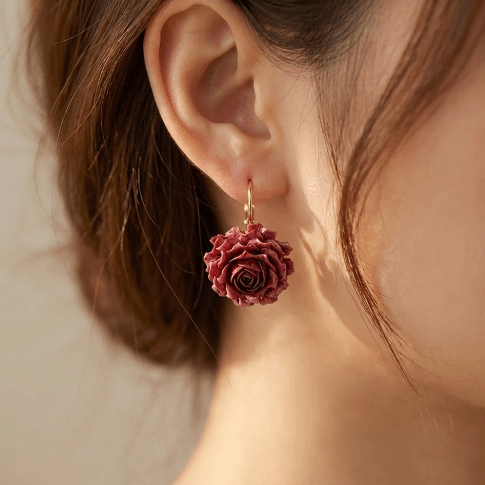 Sweet Artificial Rose Earrings - Flower Preservation Resin avaliação e preço