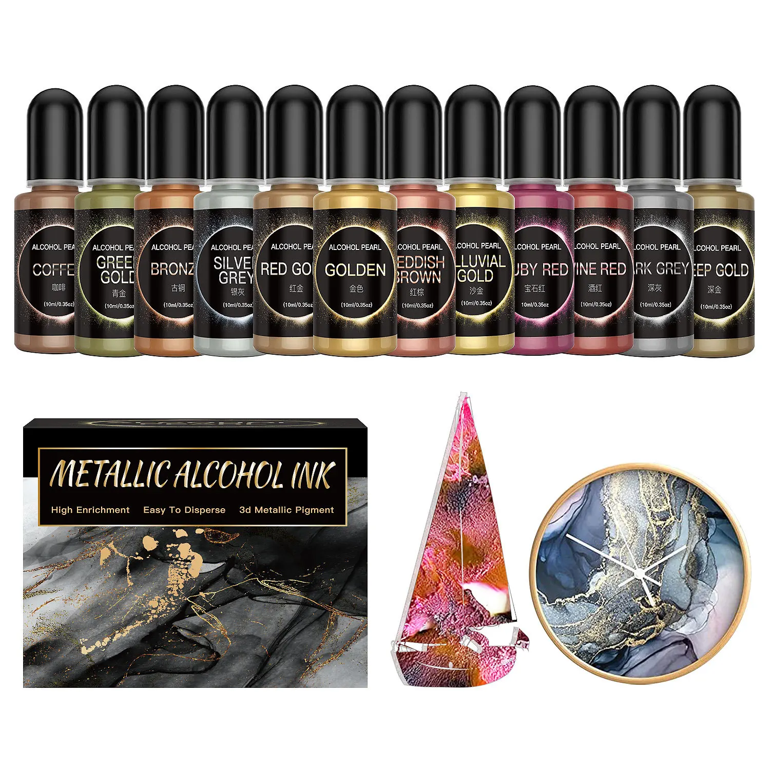 12PCS Metal Resin Pigment 10ml - Resin Dye Alcohol avaliação e preço