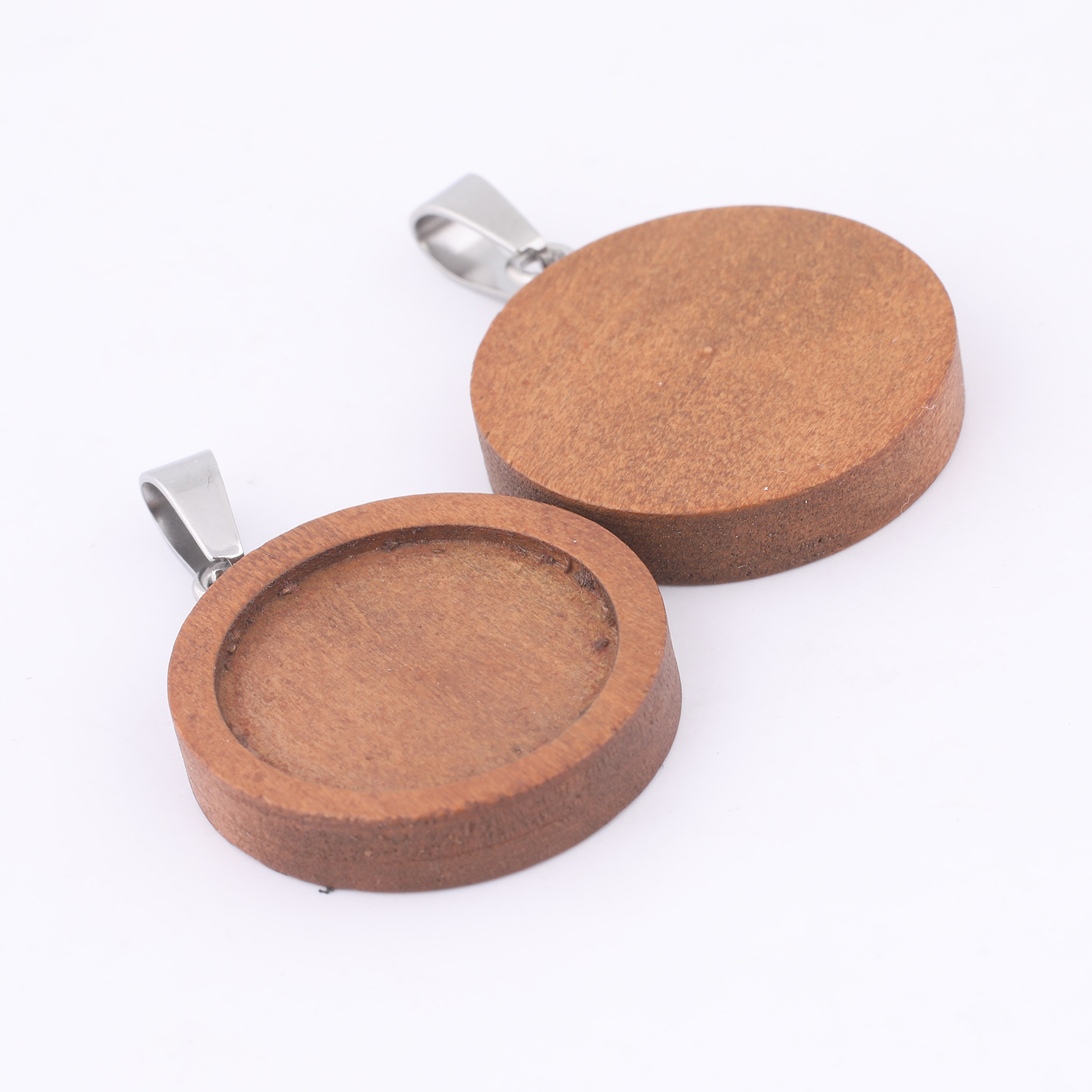 10pcs 20mm Round Wood Cabochon - Bezels Set Pendant avaliação e preço