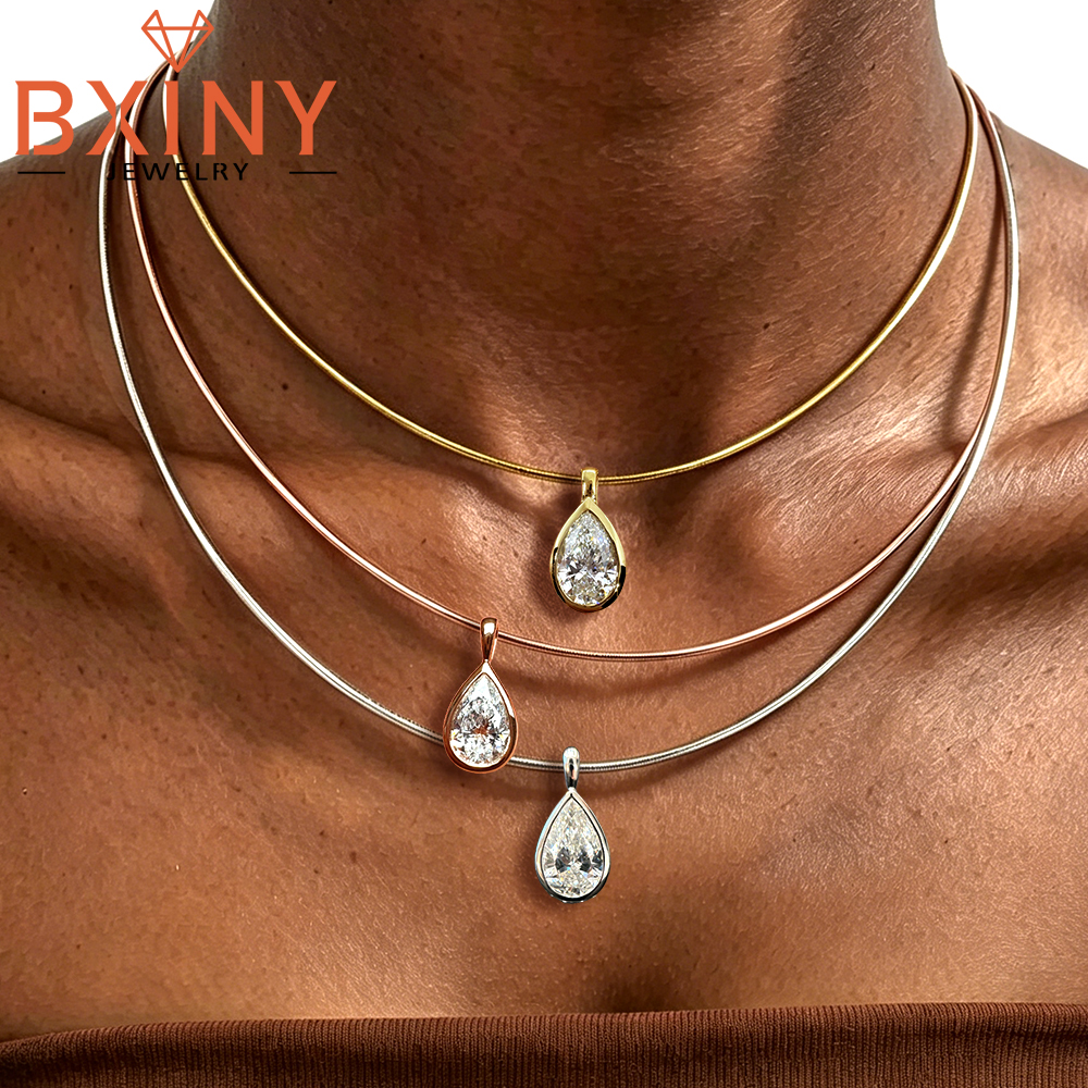 BXINY 3CT Bezel Set Pear Cut M - Bezels Set Pendant avaliação e preço