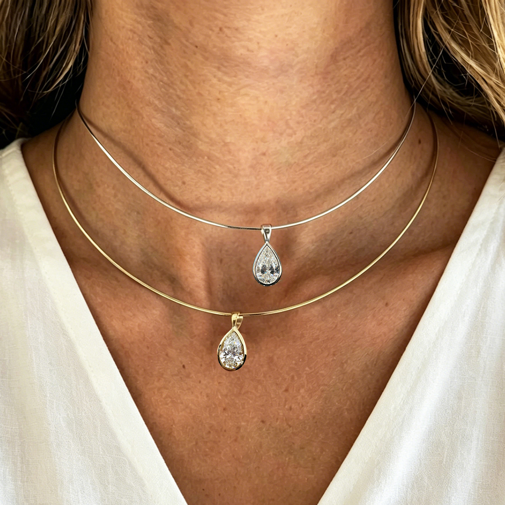BXINY 3CT Bezel Set Pear Cut M - Bezels Set Pendant avaliação e preço